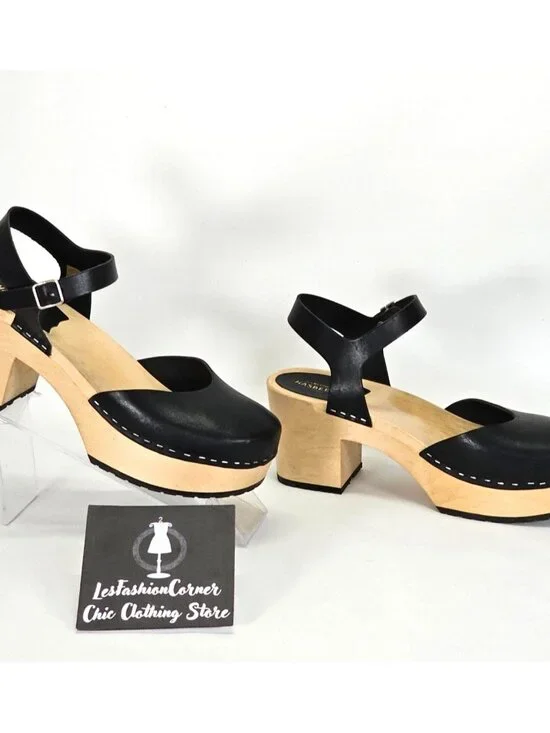 Hasbeen Women's Black Wooden Swedish Krillan Heels Size 41 (10.5) 1865 - Picture 5 of 16